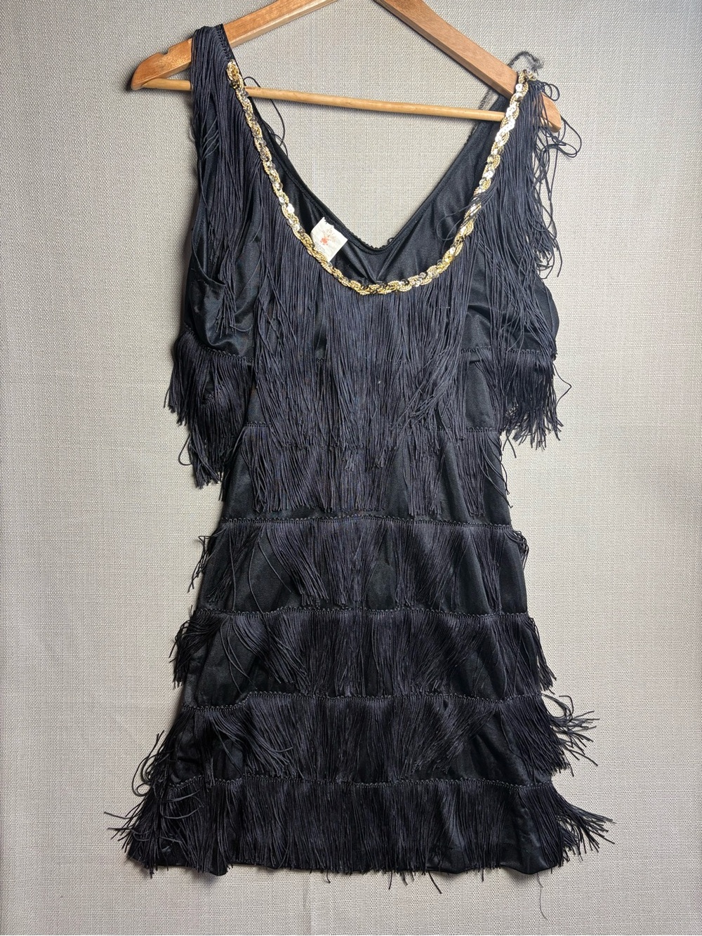 Rubie's Black Fringe Mini Dress with Gold Trim